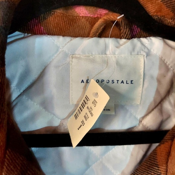 Aeropostle Brown & Pink Cotton Plaid Flannel Patterned Lined Button Up Shacket - Picture 6 of 12
